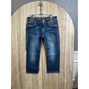 Rock Revival Johanna Capri Jeans Medium Wash Embroidered 28